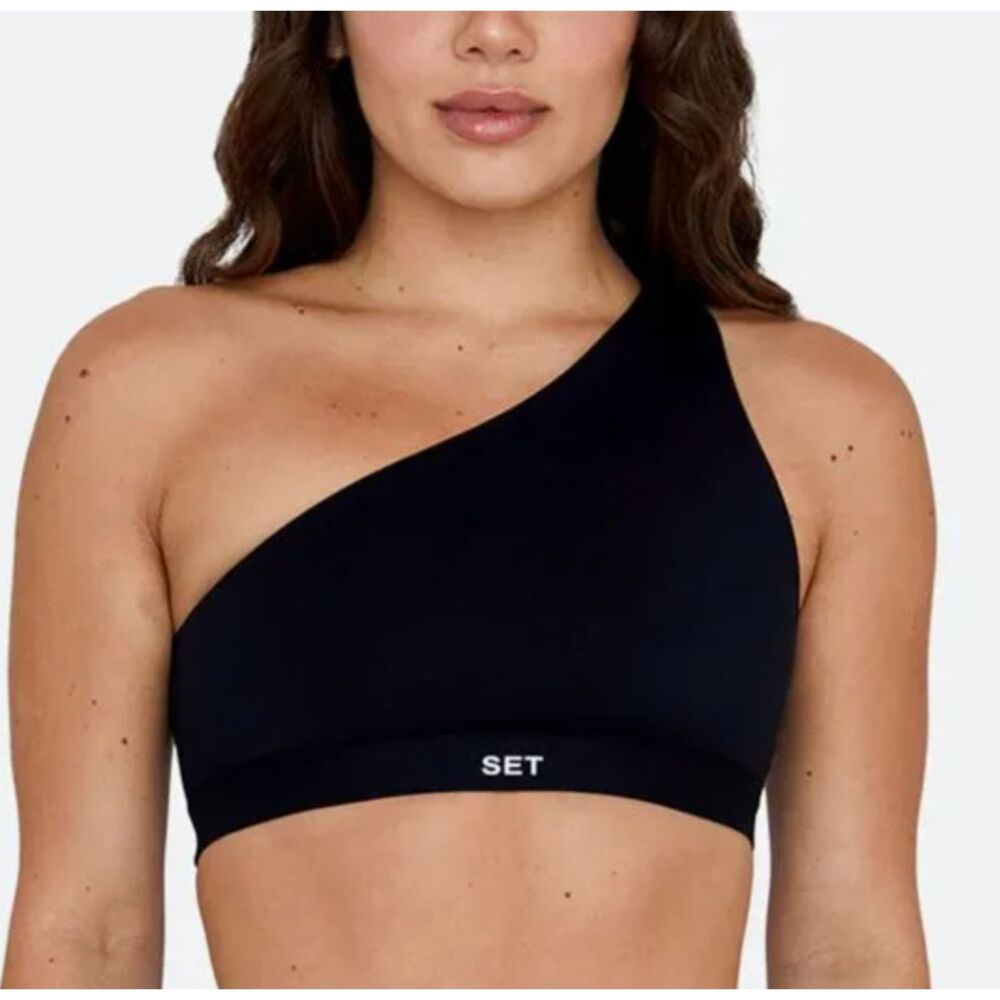 SET Active Black One-Shoulder Sports Bra